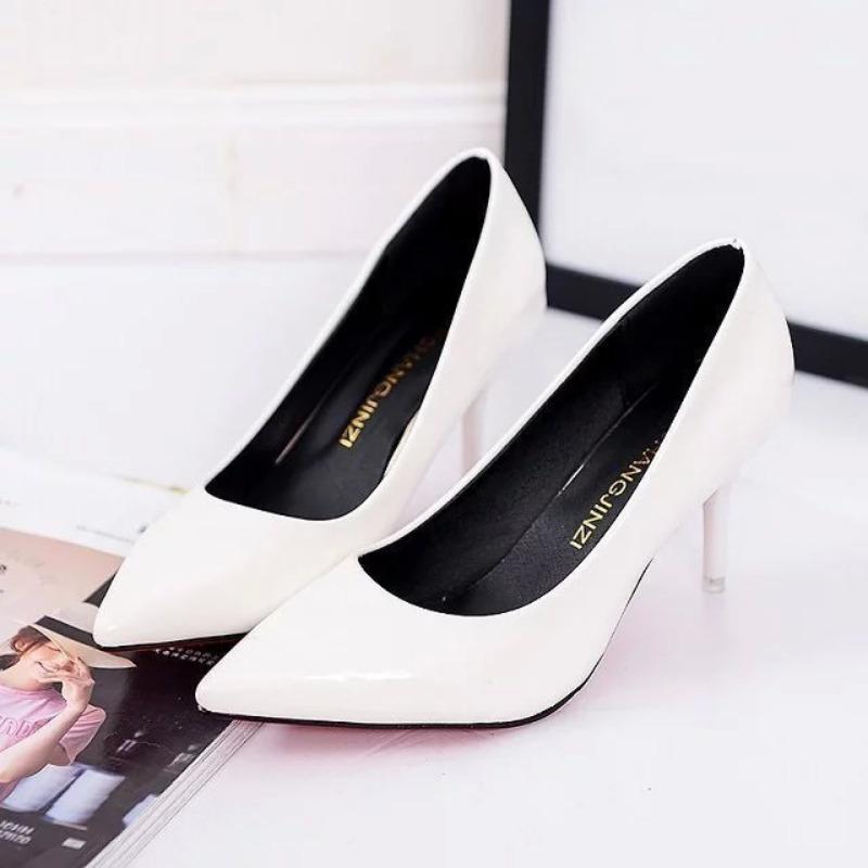 

8cm stiletto high heels, patent leather pointed shallow mouth single shoes, large size women s shoes commuter large size 42 34