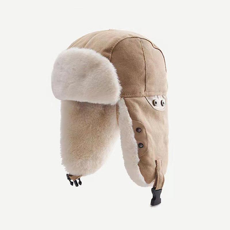 Winter Plush Earflap Bomber Hats Cotton Lamb Hair Ear Protectors Russian Hat Plush Thicken Windproof Mountaineering Ski Snow Pilot Outdoor Sport Cap