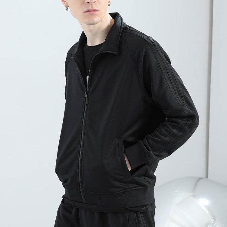 Adidas Farbblock Gestreifte Stehkragenjacke und Manschettenhose Lässiges Sportset Herrensets Schwarz TR30JR-BB+TR30P1R-BB