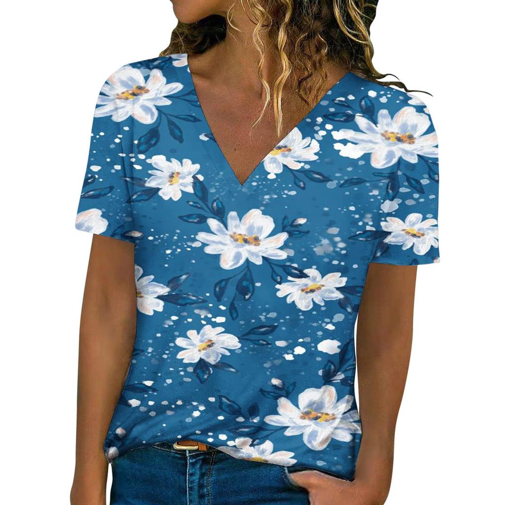 Fashion Floral 3D Printed T-shirt Women T-shirt V-neck Women T-shirt Tops Summer Streetwear Harajuku Y2k Clothing