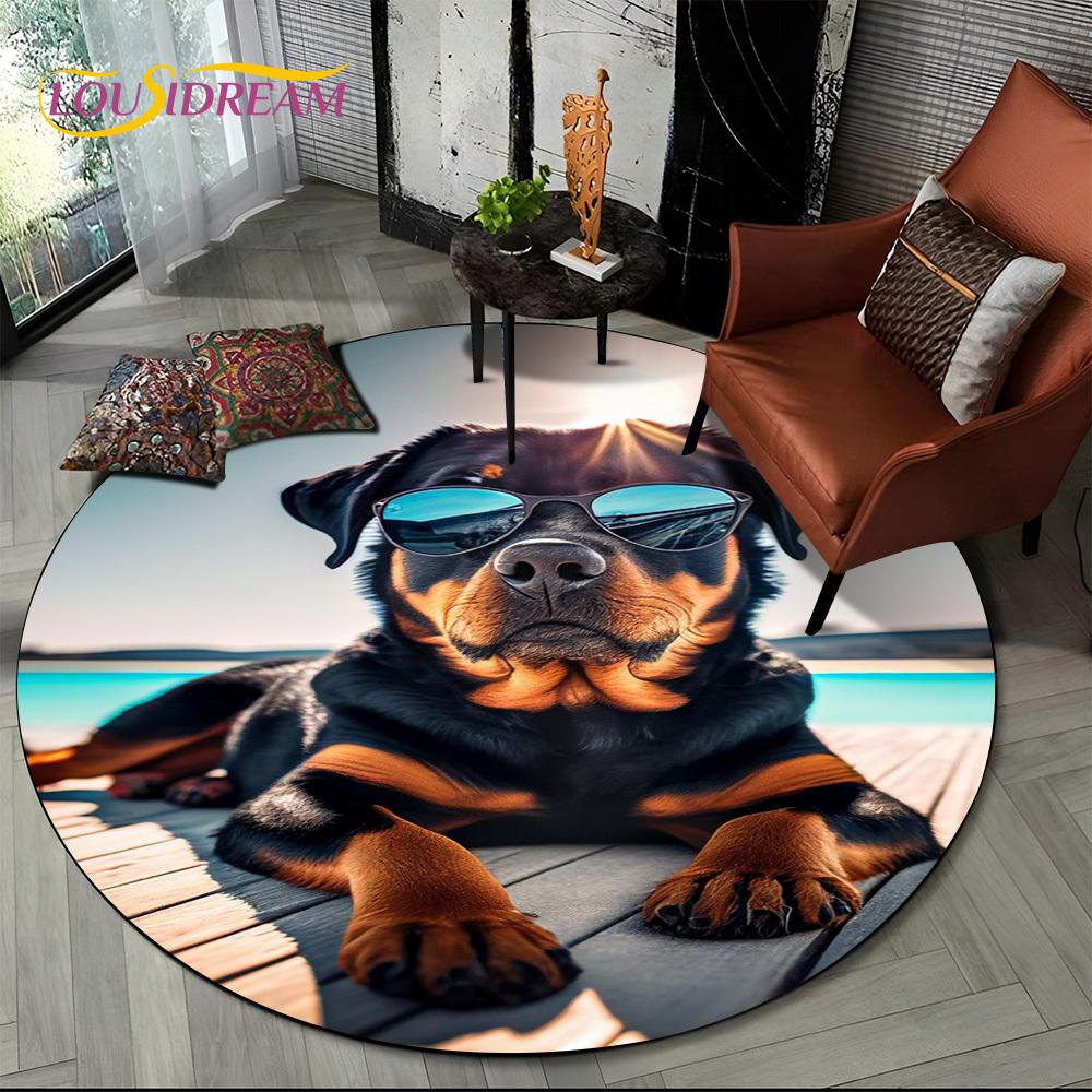 Cute Dog Samoye,Chihuahua,Koki Pomeranian Cartoon Round Carpet Rug for Living Room Bedroom Decor,kids Pet Area Rug Non-slip Mat