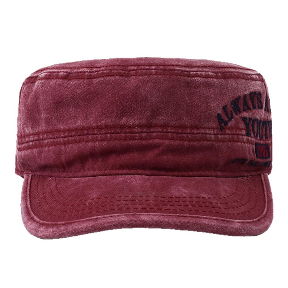 Spring/Summer Washed Cotton Curved Brim Baseball Cap with Letter Embroidery - Unisex Flat-Top Military Style