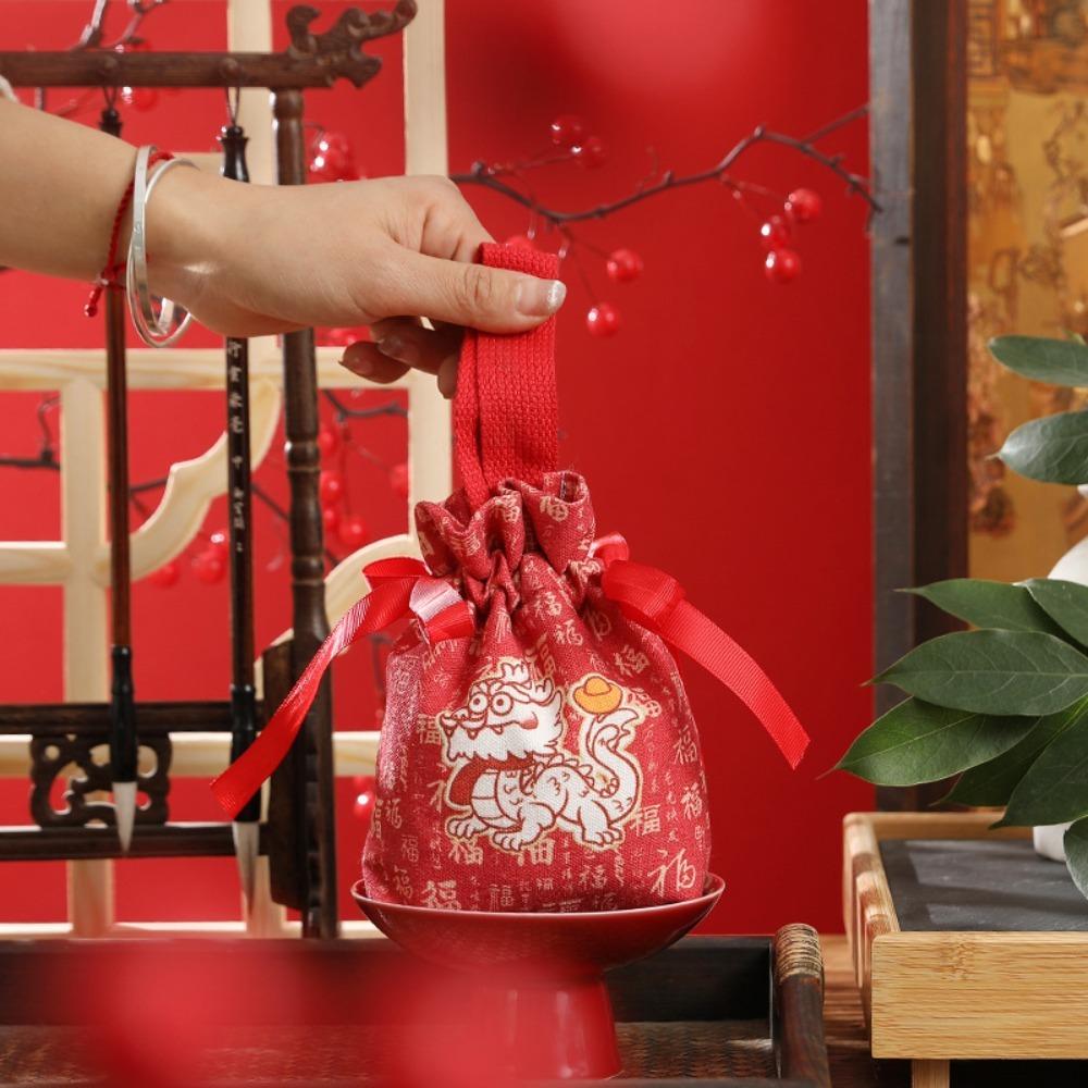 

Canvas Korean Style Festive Sugar Bag Washable Canvas Sugar Bag Portable Handheld Candy Box 01