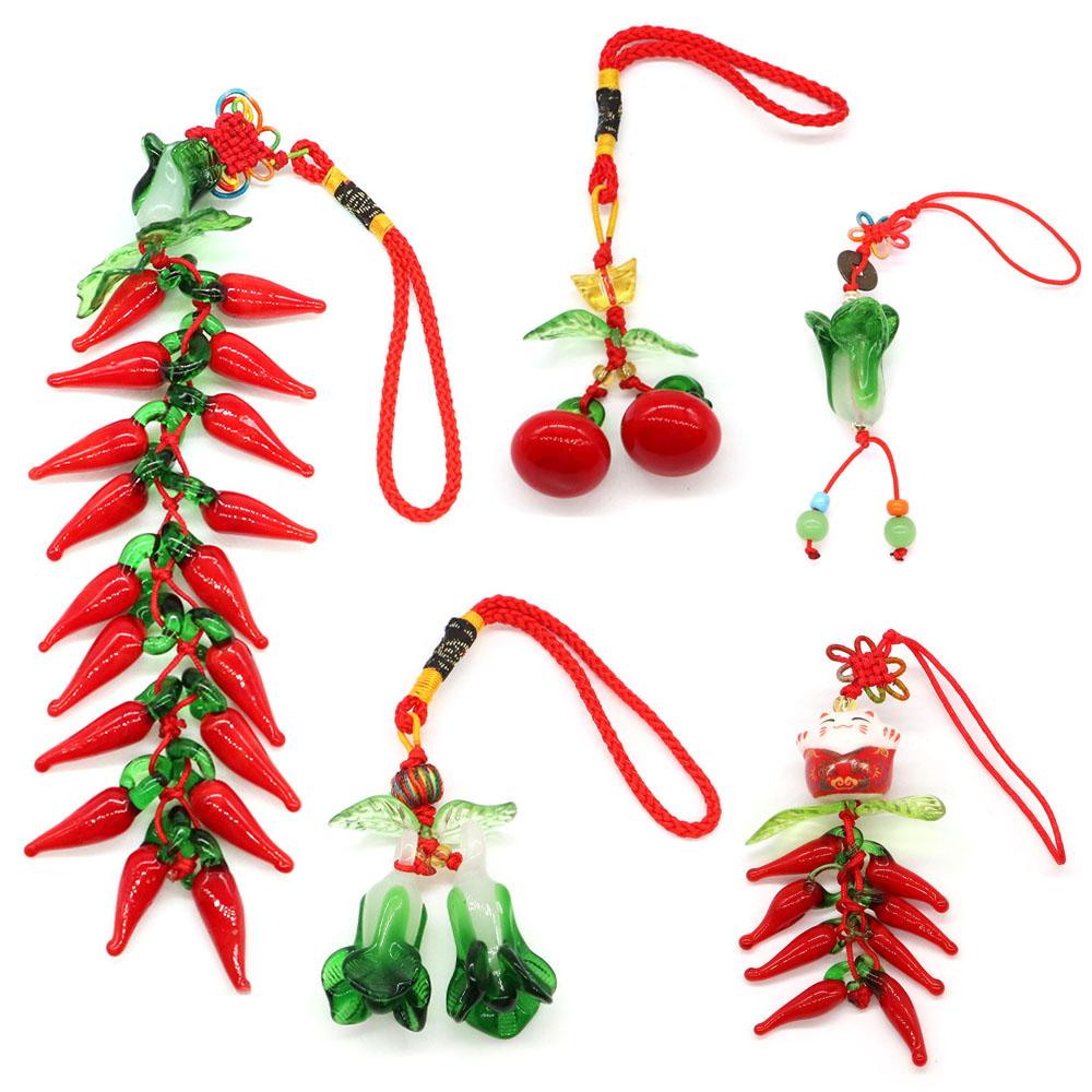 Mascot Wealth Lucky Brass Coin Chili Cabbage Tomato Keychain Chinese Knot Car Bag Hanging Ornament Fengshui Home Decoration Gift