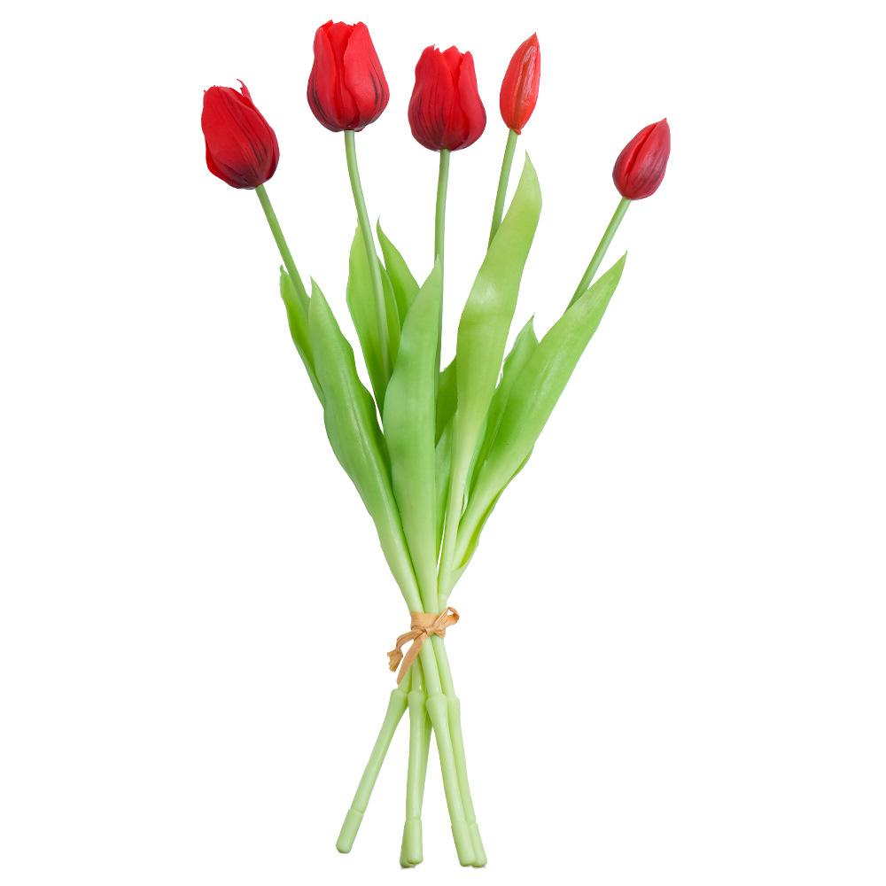 Autumn Cherry Tulip Bouquet, Soft Rubber Material, Living Room Light Luxury Indoor Dining Table High-End Simulated Flower Decoration