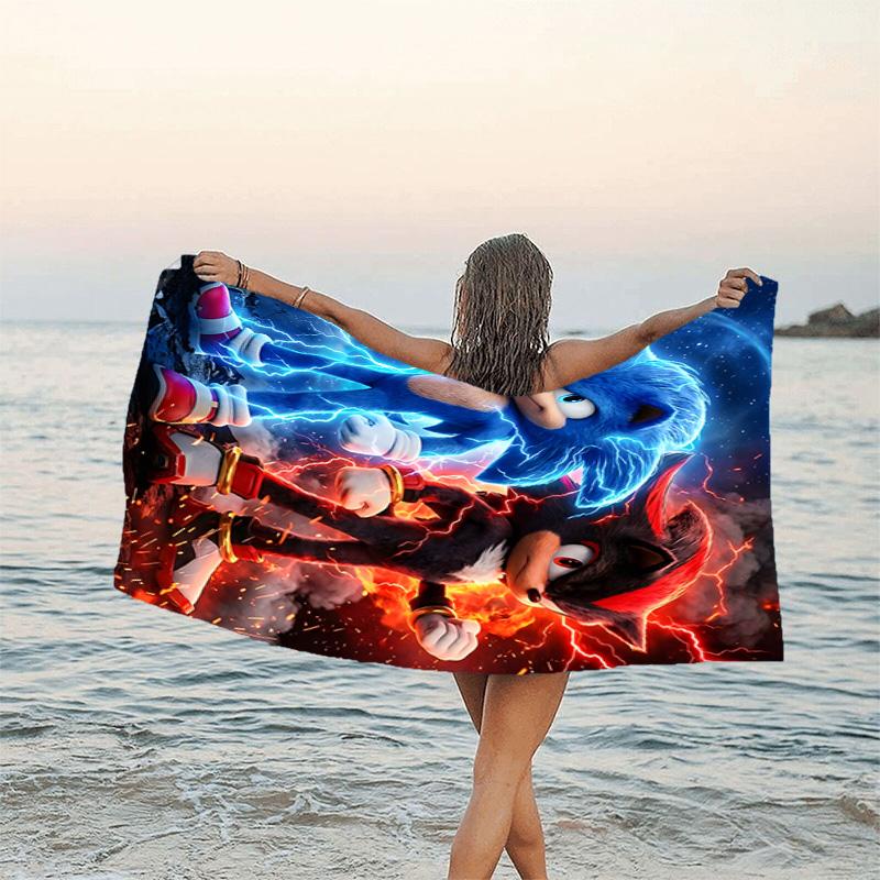 1pc Sonic5 Beach Towel, Beach and Seaside Swimming Pool Equipment, Fashion Pattern, Rectangular, Travel Essentials