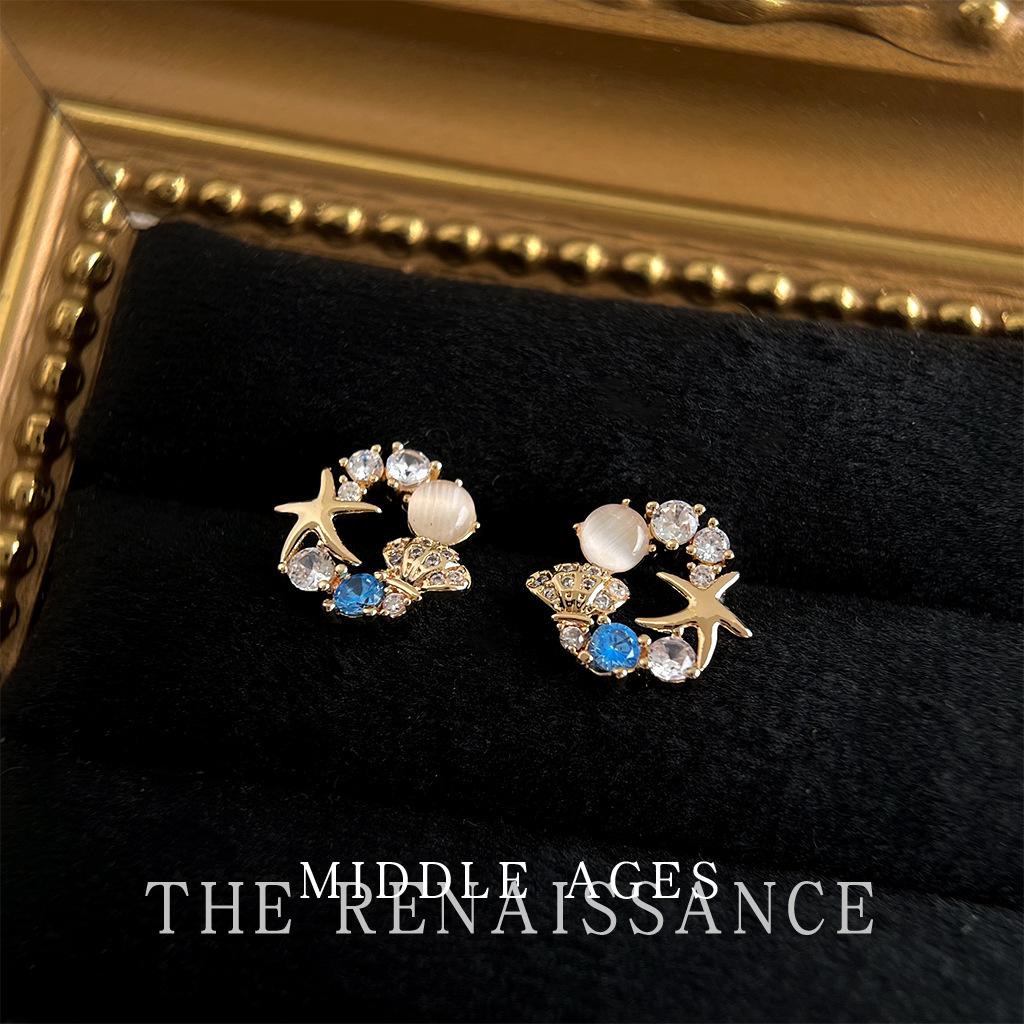 

Medieval zircon tulip flower earrings collection four-leaf clover stud earrings
