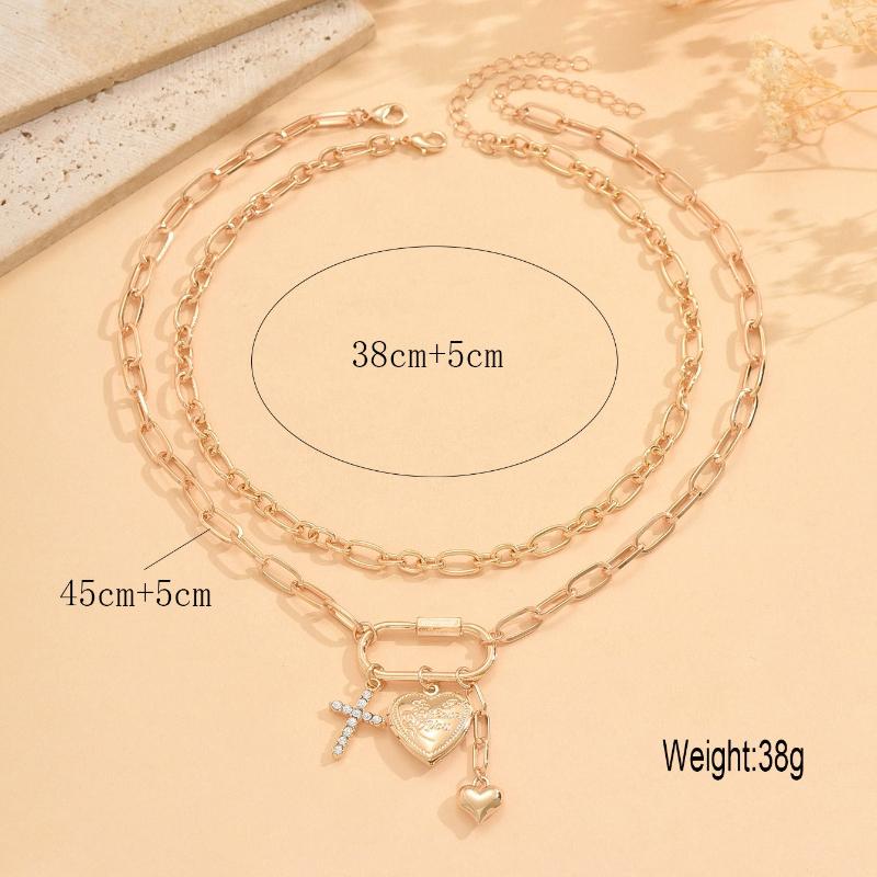 Fashion Gold Color Chain Heart-shaped Cross Pendant Necklace, 2 Pieces/set of Personalized Holiday  Gifts for Women