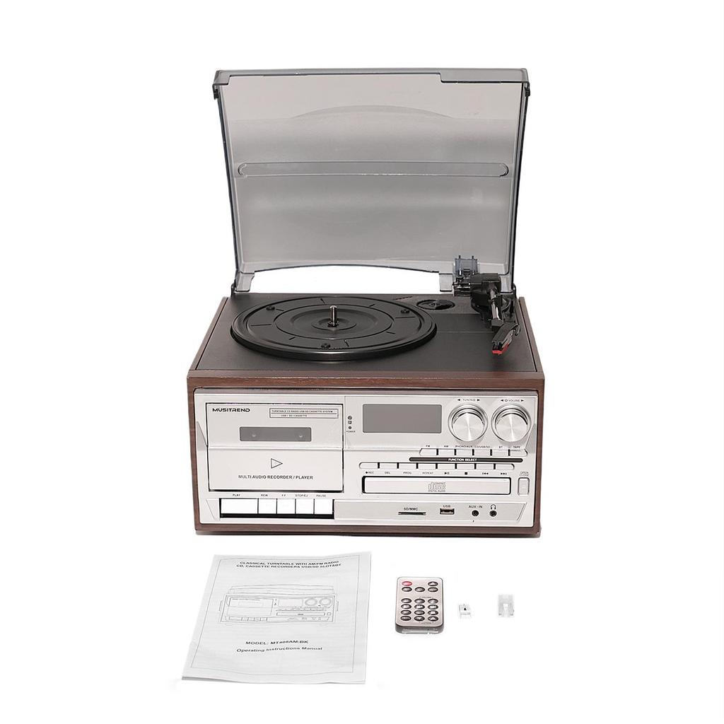 Retro Vinyl Player & Bluetooth Speaker with High-Fidelity Sound and Cassette Function - Perfect Gift