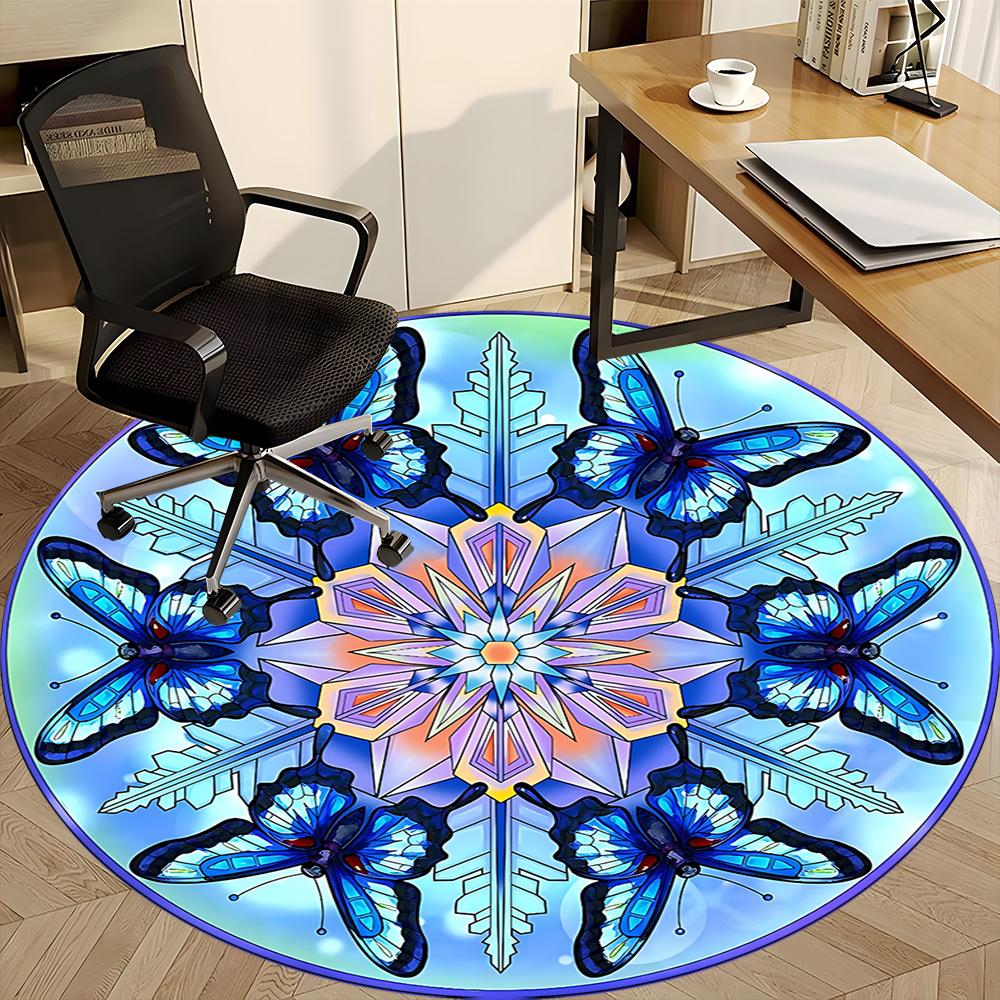 1pc Butterfly Snowflake Office Round Area Rug, Indoor Mat Suitable ForOffice, Under Office Chairs Bedroom Living Room Home Decor, Room Deco q057