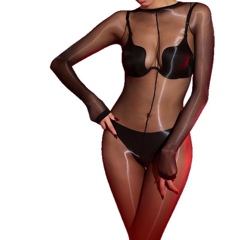 Aurora Bodysuit  Sexy Open Crotch Black Silk Invisible Ultra-Thin Transparent Glossy Mood Men And Women Stockings