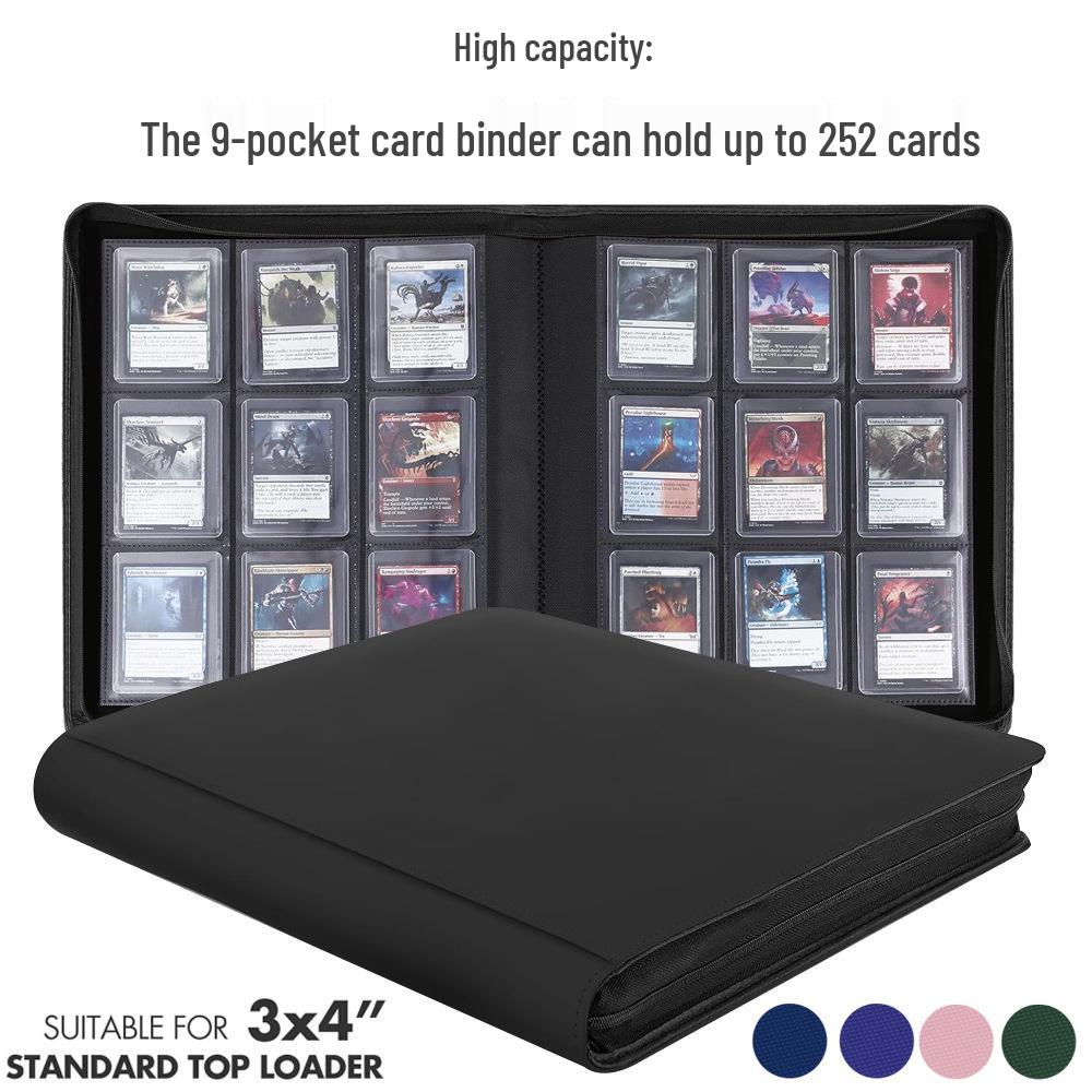 Black PU Leather Pokémon Card Binder with Zipper: 4, 9, & 16-Pocket Large Capacity Game Storage Book