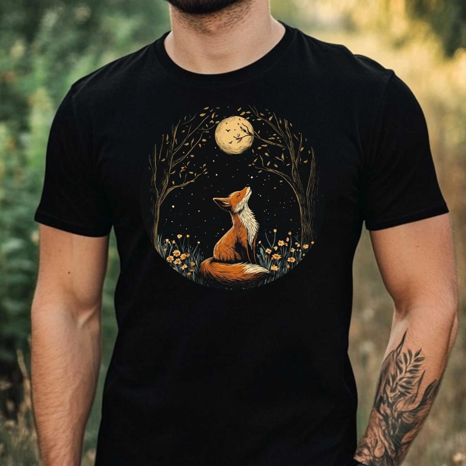 T-Shirt Herren Fuchs im Mondlicht Motiv Baumwolle Größe XS bis 5XL XXXXL