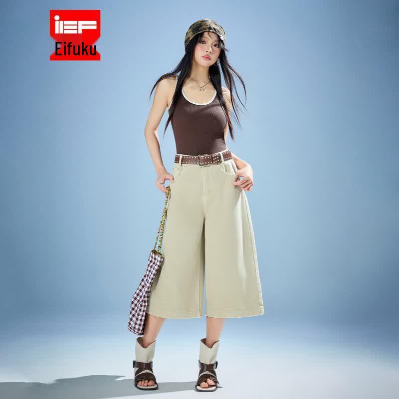 IEF Korean Fashion Loose Denim Cropped Pants M