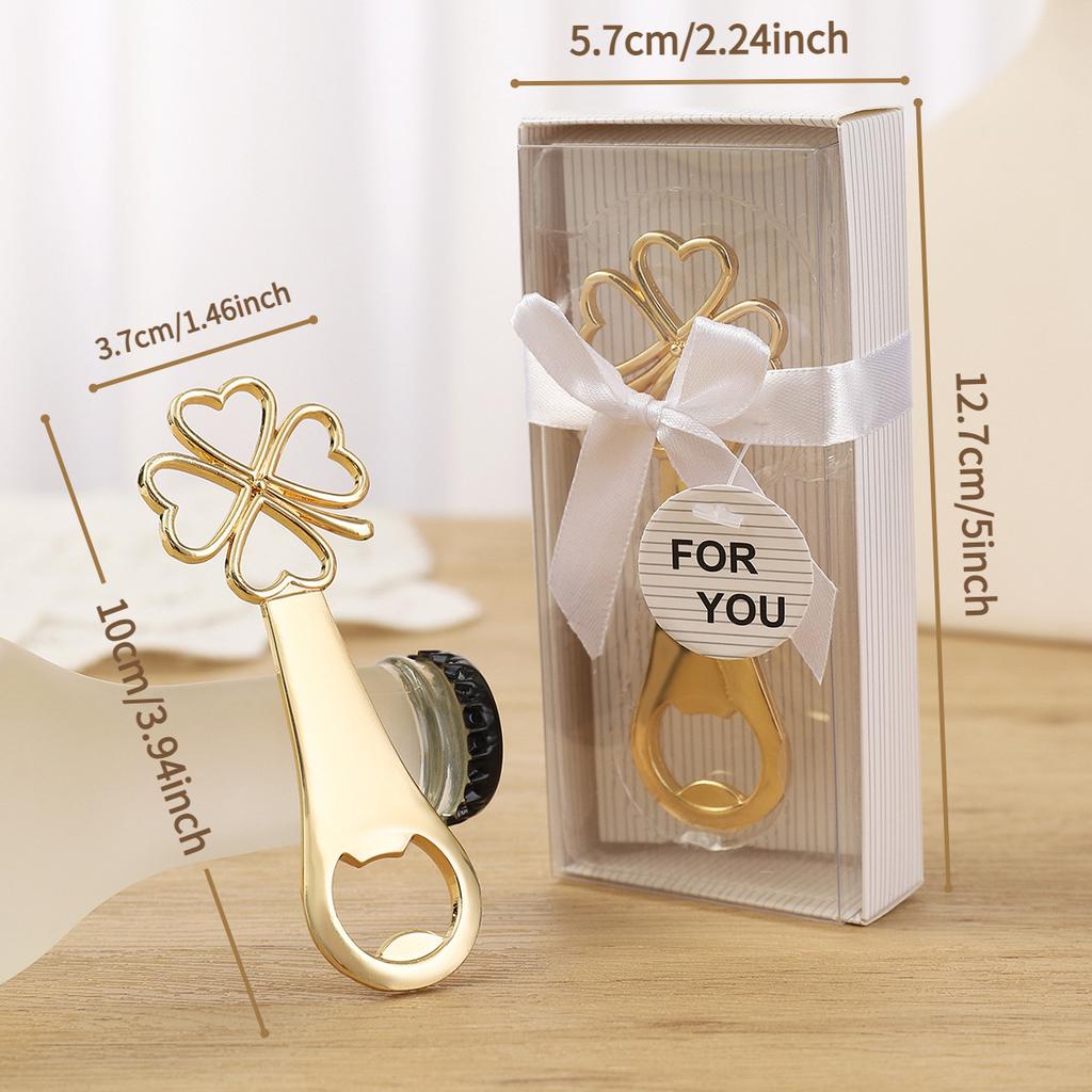1 Stück Eleganter Goldener Kleeblatt Flaschenöffner - Langlebige Zinklegierung, Herzförmiges Design - Perfekt für Hochzeitsgeschenke, Geburtstagsfeiern und Bierliebhaber