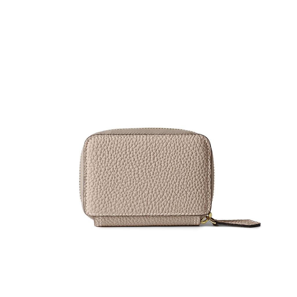 BONAVENTURA Round Zip Smart Key Case [Greige x Yellow] Key Wallet, Made of Genuine European Leather, Perfect Gift, BKCT3W-GGYE