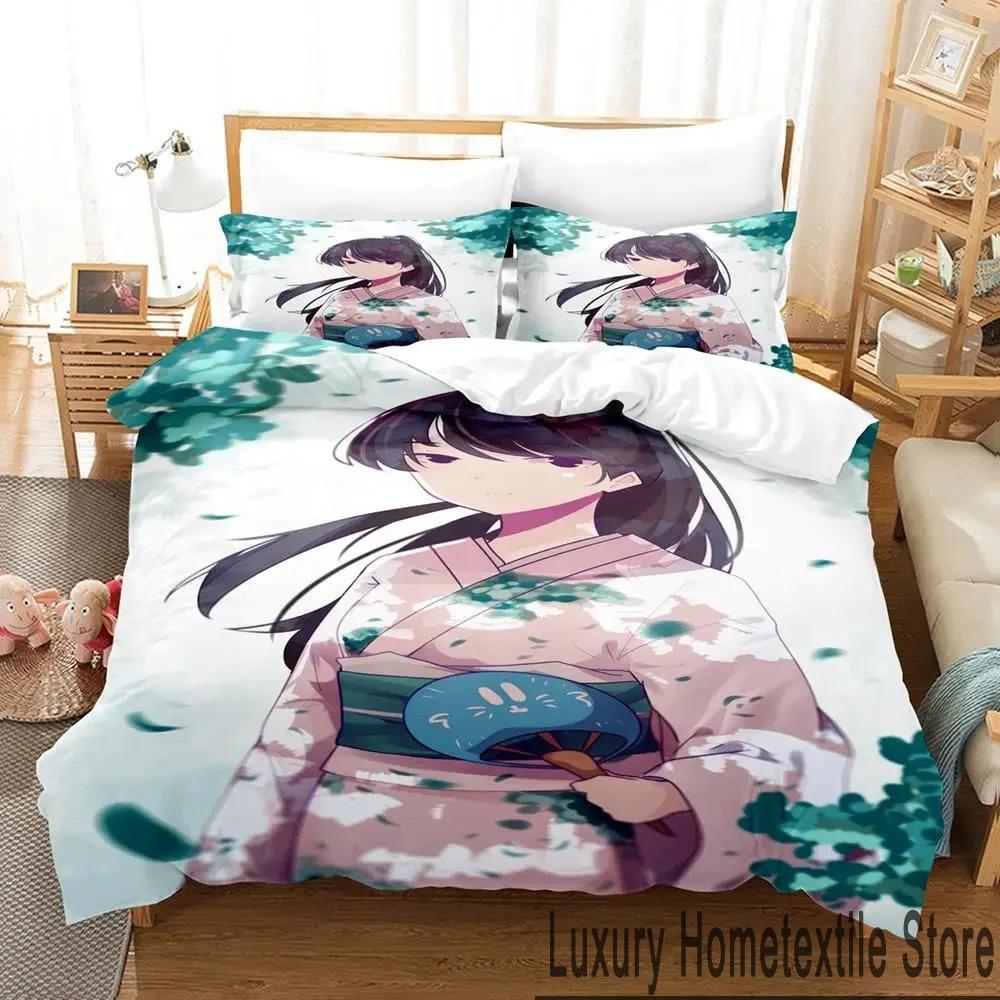 3D Print Anime Komi Cant Communicate Bedding Set Double Twin King Duvet Cover Comforter Pillowcase Boys Girls Adults Bedroom