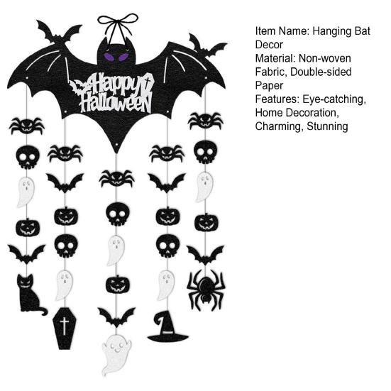Halloween Black Bat Hanging Garland Decoration Spider Skull Ghost Pumpkin Ceiling Streamers for Outdoor Indoor Wall Door Room Decor