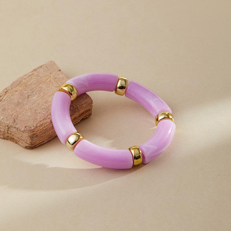 Mixed Color Bamboo Tube Acrylic Elastic Bracelets For Women Men  Resin Chunky Elbow Beaded Bangle Stack