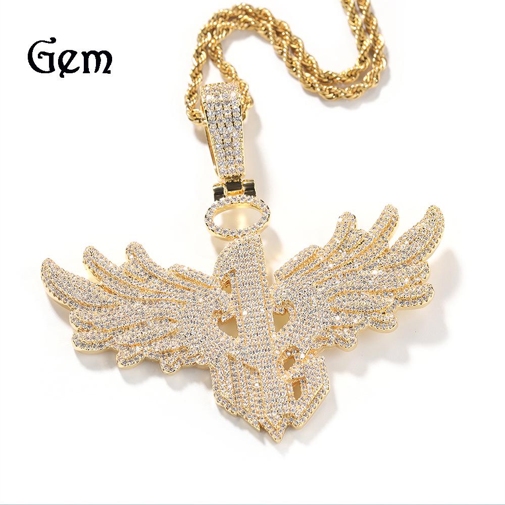Trendy Hip Hop Men's Necklace: Big Wing Pendant with Copper and Zircon