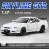 1:32 GTR R34 Low-Rider Sports Car Model with Opening Doors, Four-Wheel Suspension, Alloy Build, Sound and Light, Pull-Back Simulation