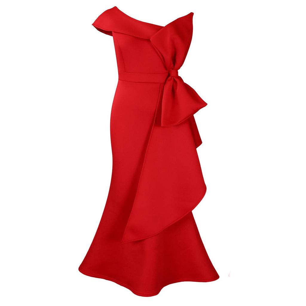 Women's Asymmetrical Strapless Slim-Fit Evening Dress - European and American Fashion