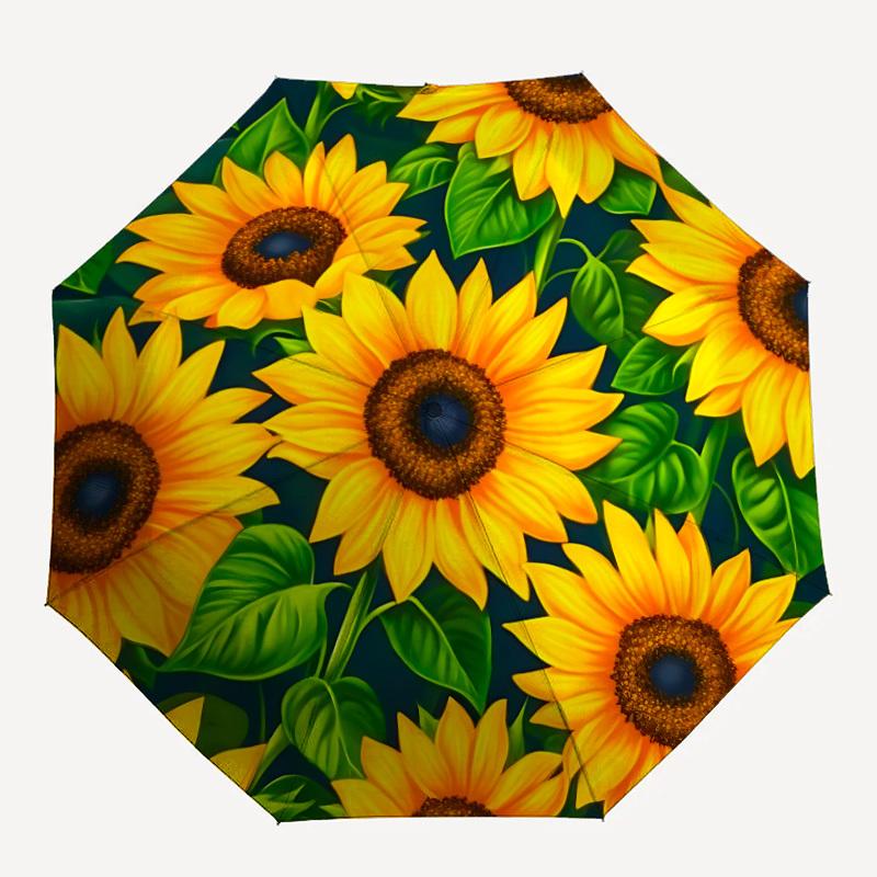 1pc Sunflower Garden Automatic Open/Close Umbrella Compact Folding Umbrella, All-Season Portable Umbrella for Women/Men, Perfect Gift for Birthdays018