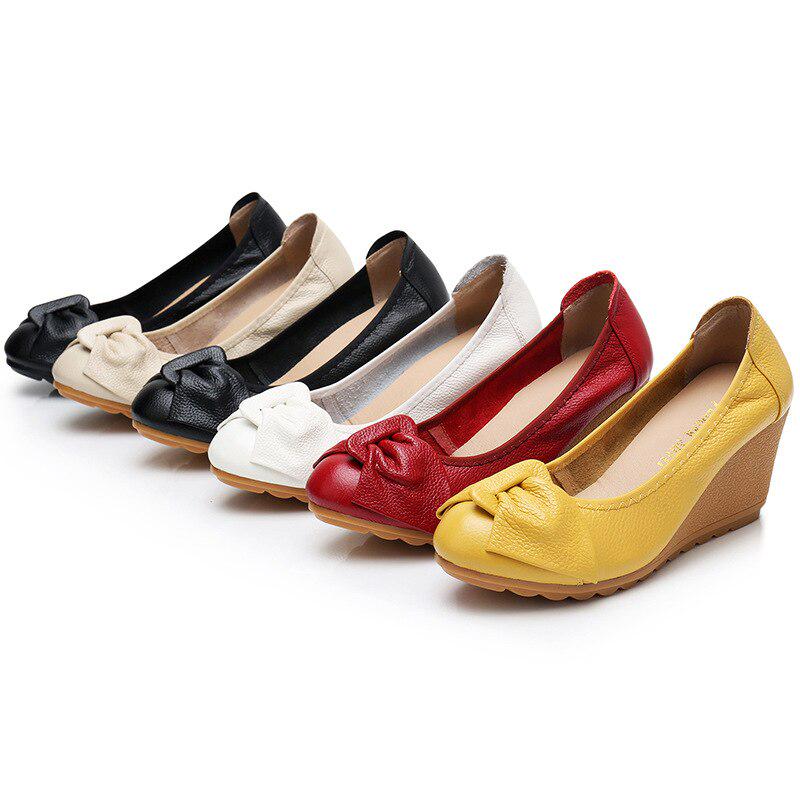 100% Genuine Leather High Heels Women Wedge Shoes Casual Woman Shoes Elegant Ladies Wedges Soft Comfortable Female Footwear