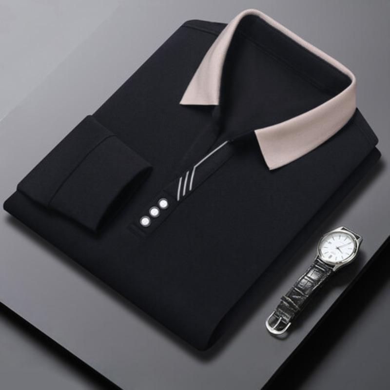 Autumn New Men's Autumn Long Sleeve T-shirt Young and Middle-Aged Men's Loose Lapels Solid Color Polo Shirt Top Base