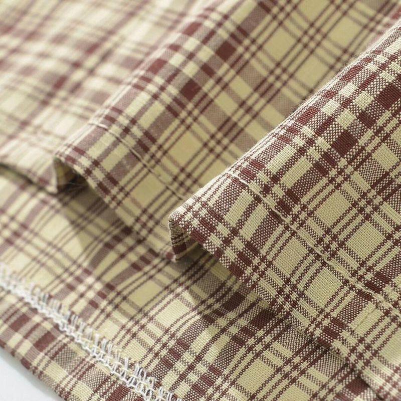 Kaslead New Arrival Women's Clothing Fashion Style Fashion Simple Plaid Camisole Bubble Short Culottes Suit