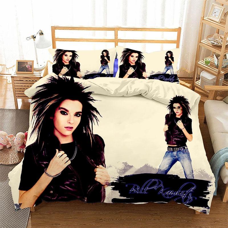 Parure de lit Tokio Hotel avec Impression sur une Face, Housse de couette & Taies d'oreiller, Microfibre Super Taille Double, Cadeau Merch du Groupe de Rock Allemand 135x200cm