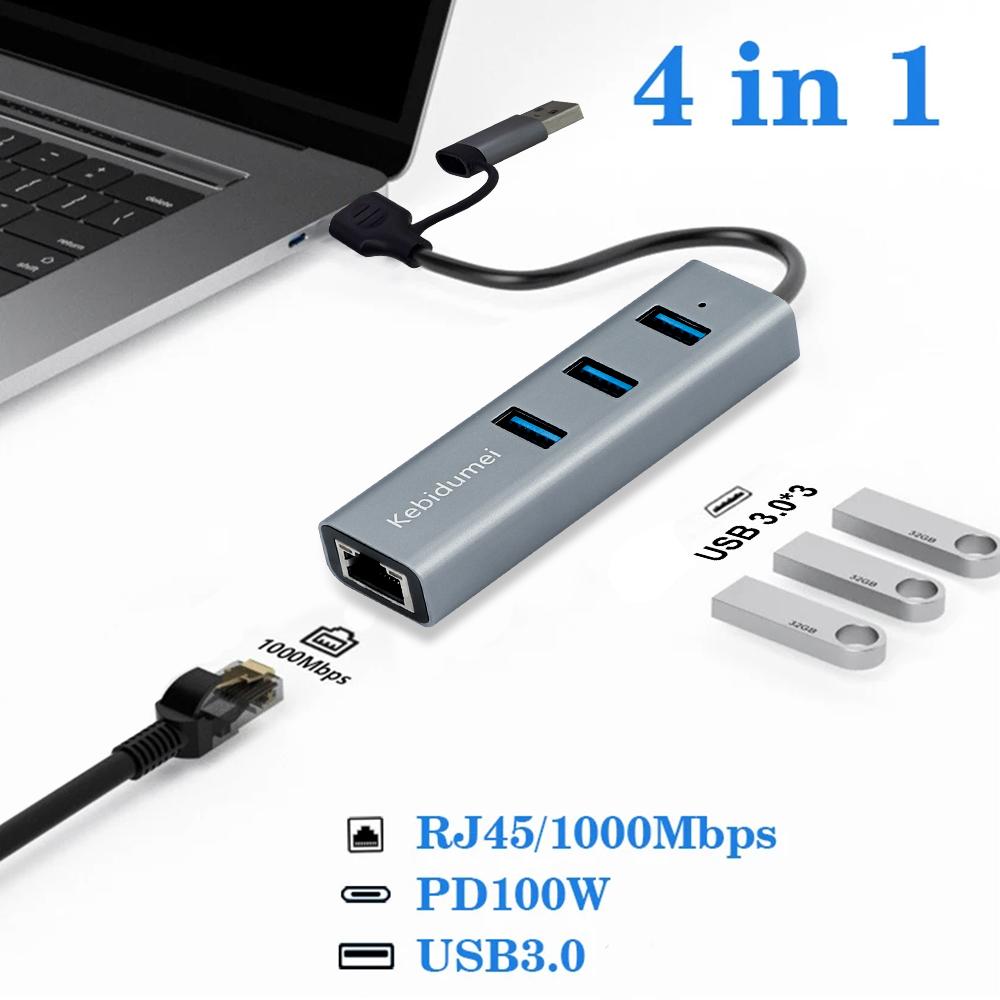 USB 3.0 Type C HUB 1000Mbps Ethernet Adapter USB 3.0 Network Card to RJ45 Lan Hub for MacBook Laptop Computer