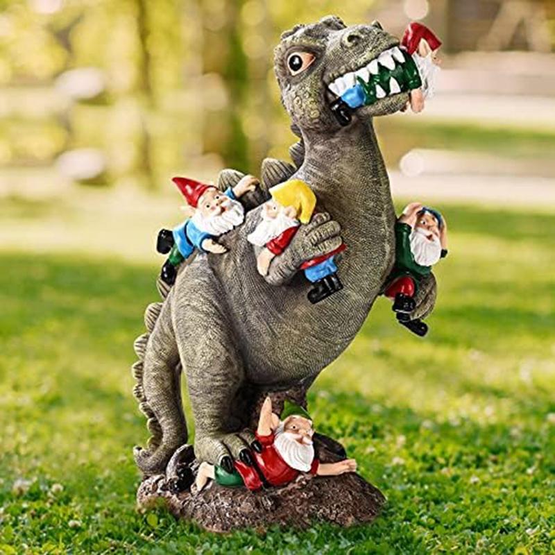 Dinosaurier Wichtel Gartenstatuen Außendekor Geburtstagsgeschenke für Mama Geschenke , Terrasse Dinosaurier frisst Wichtel Skulpturen Langlebig