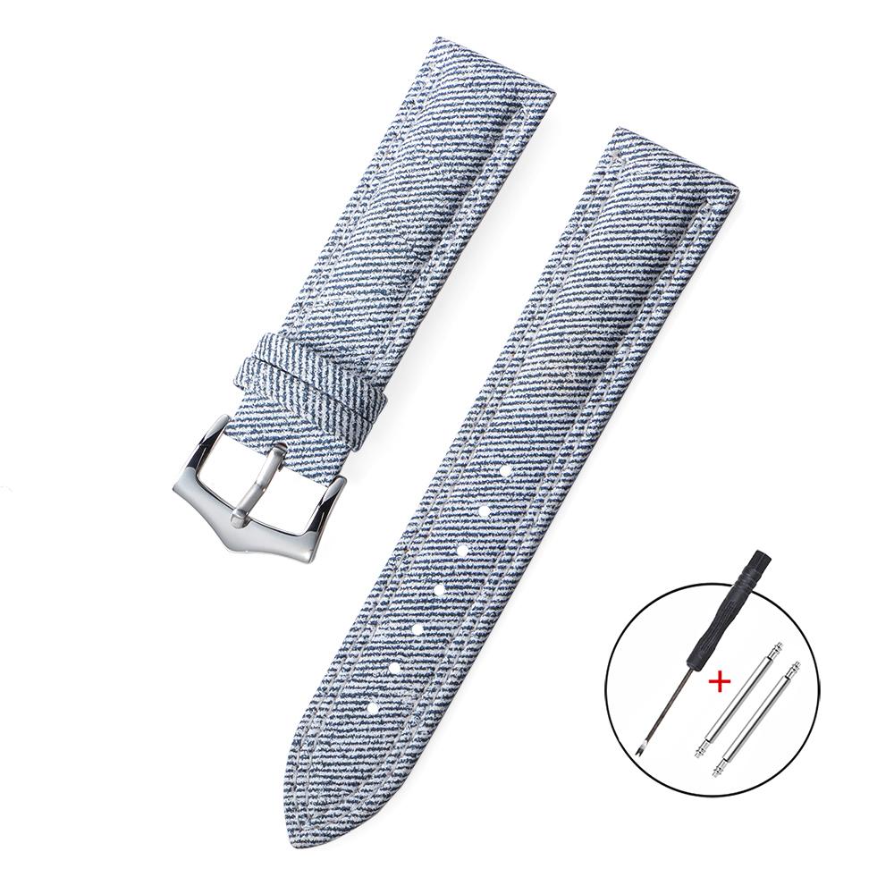 Denim Sailcloth+Leather Watch Strap 18mm 20mm 22mm for Seiko Bracelet Durable Soft Canvas Fashion Bands for Men Women Wristband