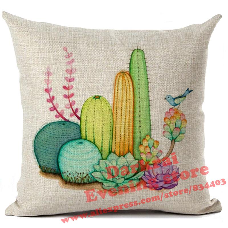 Housse de coussin Cactus Plantes Imprimées Lin Coussins Jetés Décoration de Maison Canapé Salon Housse de Coussin Décorative Cojines 45*45Cm