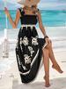 Women's Square Neck Sleeveless Maxi Dress Loose Fit High Waist Gentle Floral Print Summer Beach Vacation Flowy Boho Sundress