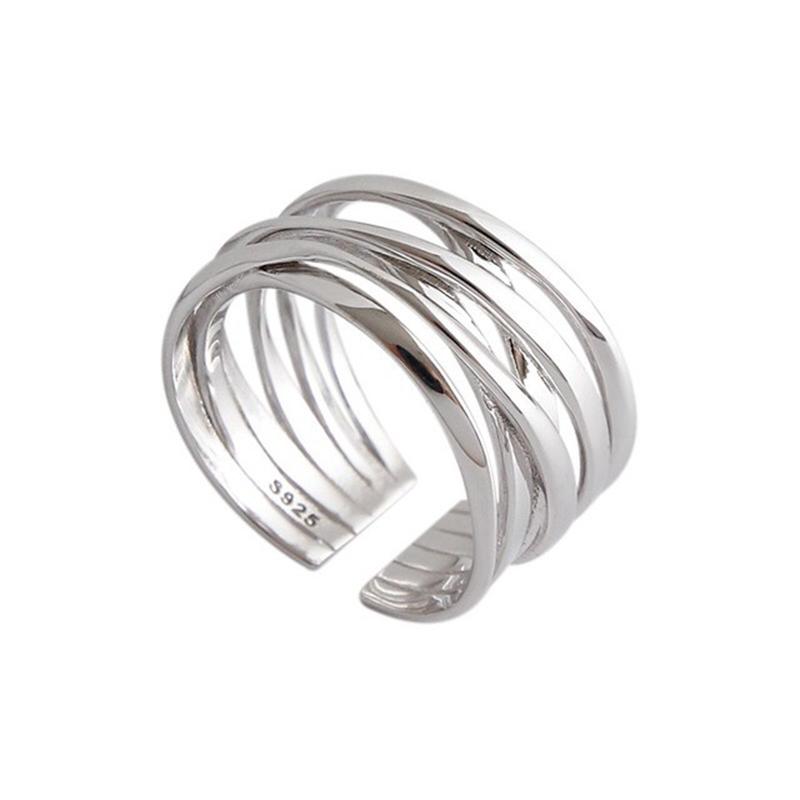 Elegante Eheringe Einfache Geometrische Mehrstöckige Handgefertigte Schmuckstücke für Damen Edelstahl Herrenringe Verstellbarer Ring