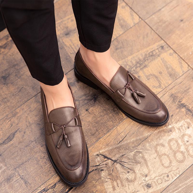 Fashion Party Shoes For Men black Wedding Shoes Men Elegant Italian Brand split Leather Dress Shoes Men Formal Sepatu Slip On moccasins