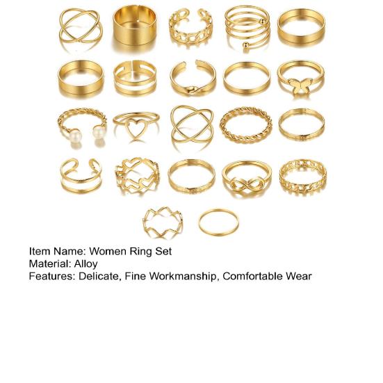 22 Stück/Set Damenringe Hochglanzpoliert Hypoallergen Sortiert Legierung Geschenk Modeschmuck Hohl Liebesherz Finger Öffnungsringe für Party