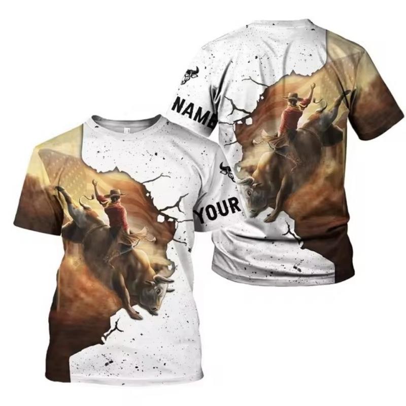 3D nordafrikansk oksetrykk-t-skjorte herre Overdimensjonert glatt spansk tyrefekting Løs t-skjorte Street Wear-t-skjorte sommer