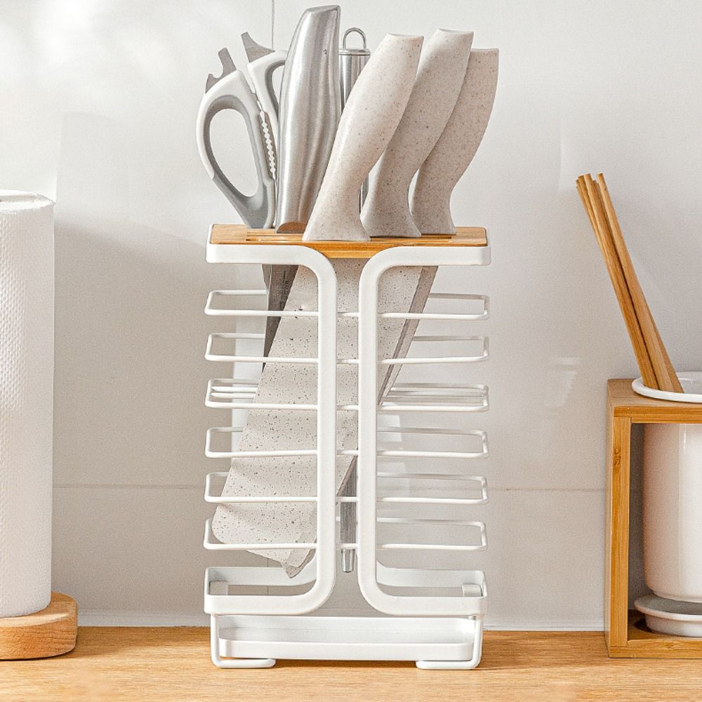 Multiple Slots Kitchen Cutter Holder with Drain Tray Cutter Storage Rack  Restaurant