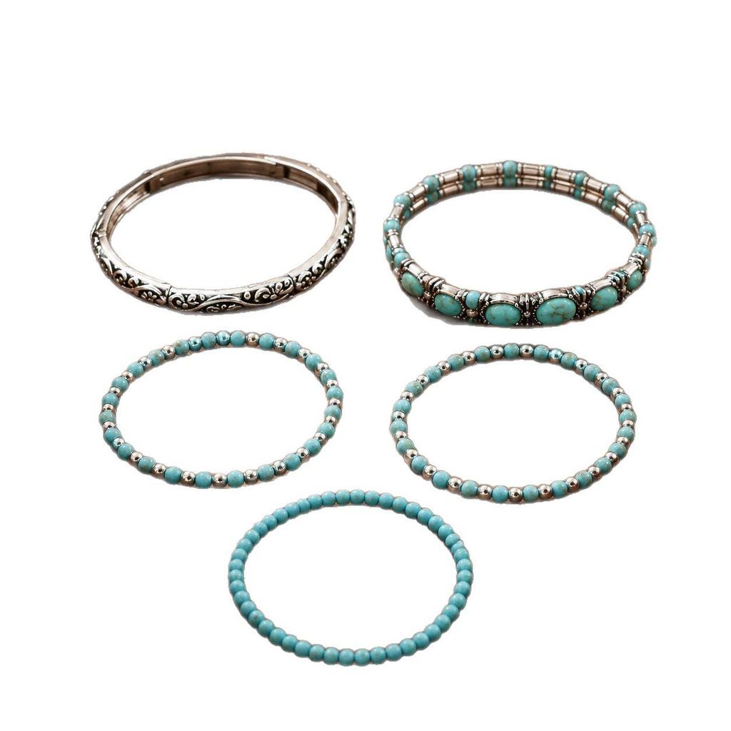 Turquoise Boheemse Multi-laags Verstelbare Elastische Armband voor Vrouwen