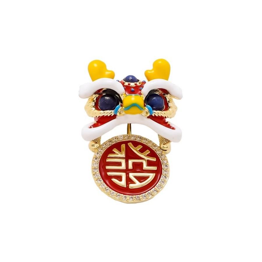 

Year of the Dragon Red Festive Brooch High-end Female Lucky Lion Corsage Pin Clothes Accessories New Year s Gift Men