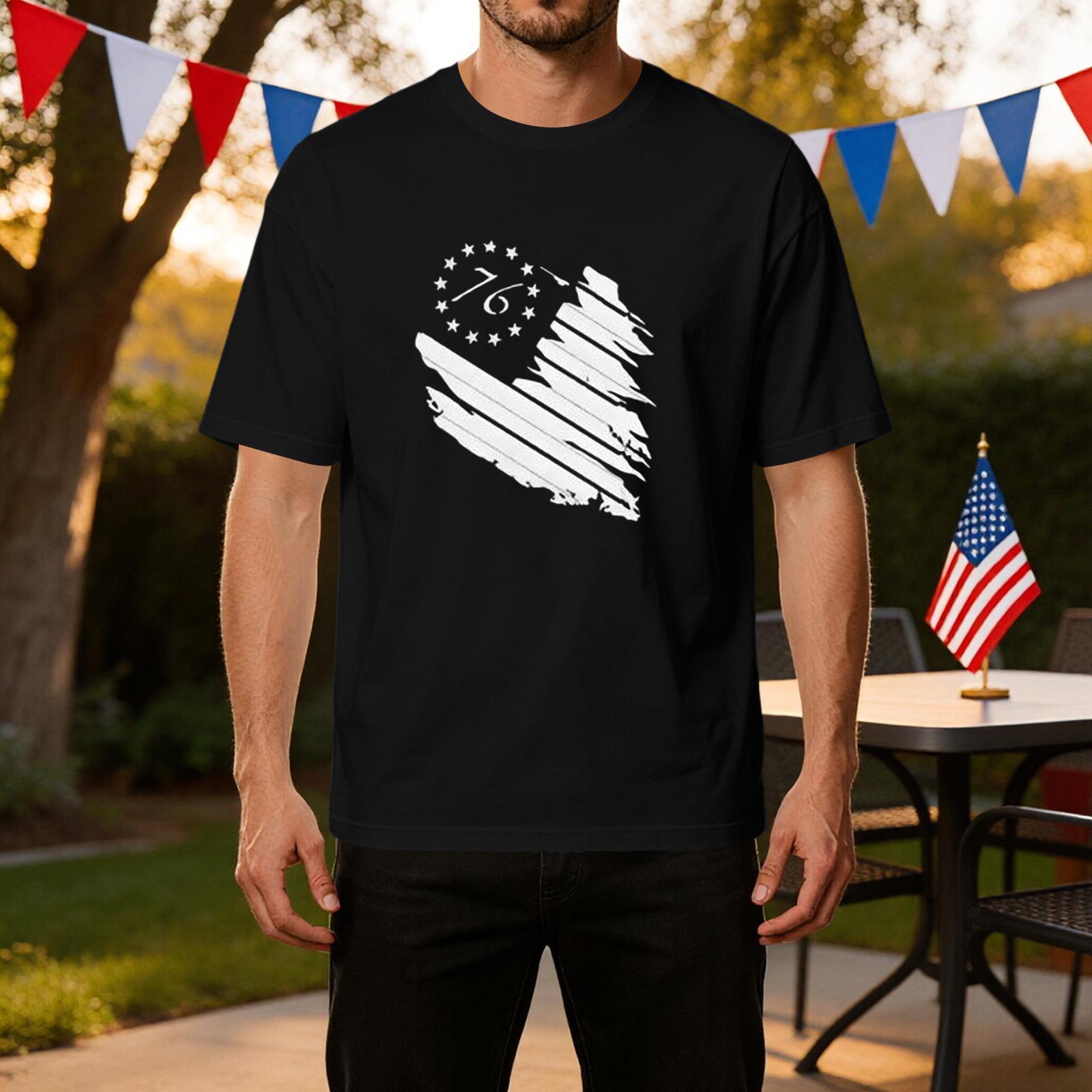 

Men s Casual Independence Day Graphic T-Shirt Short Sleeve Crew Neck Lightweight Breathable Fabric Comfortable Fit Summer Top L чёрный