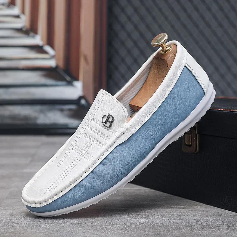 New Men's Flat Shoes Trendy Casual White Bean Shoes Slip on Soft Sole Loafer Men's Lightweight Walking Driving Shoes 2024