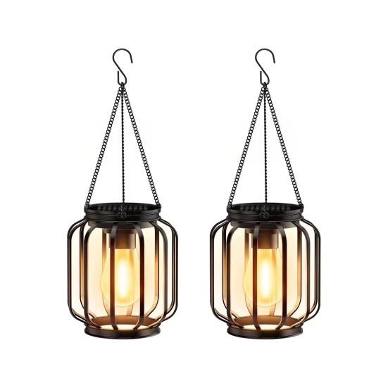 1/2/4Pcs Solar Lantern Outdoor Metal Mesh Shell Solar Powered Hanging Lantern with Hook And Base Garden Patio Porch Decor