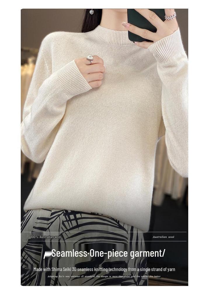Women's Pure Wool Half-High Neck Sweater - Loose Fit Knitwear for Autumn and Winter