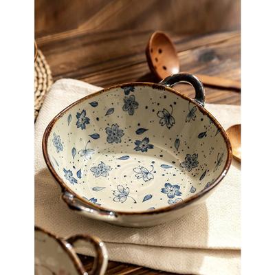 7.5inch Japanese Household Noodle Bowl Ceramic Soup Bowl With Handle Salad Pasta Bowl Kitchen Tableware Microwave Oven Bakware