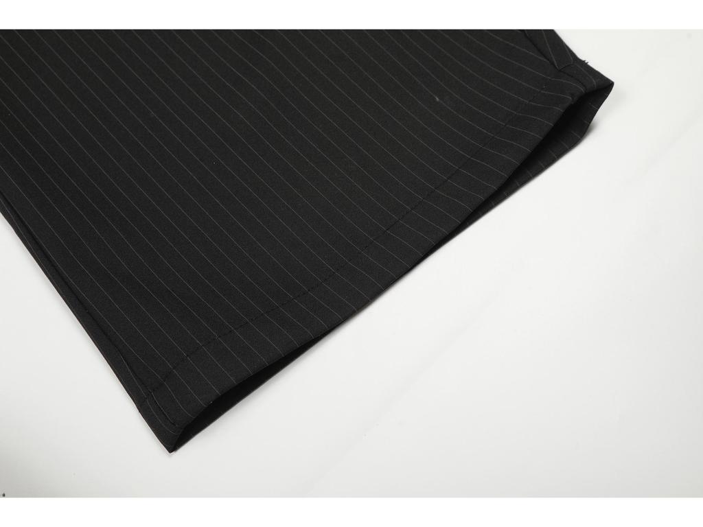 Lu Sheng Unisex Black Striped Wide-Leg Trousers with 3D Slimming, American Style, Drape Silhouette