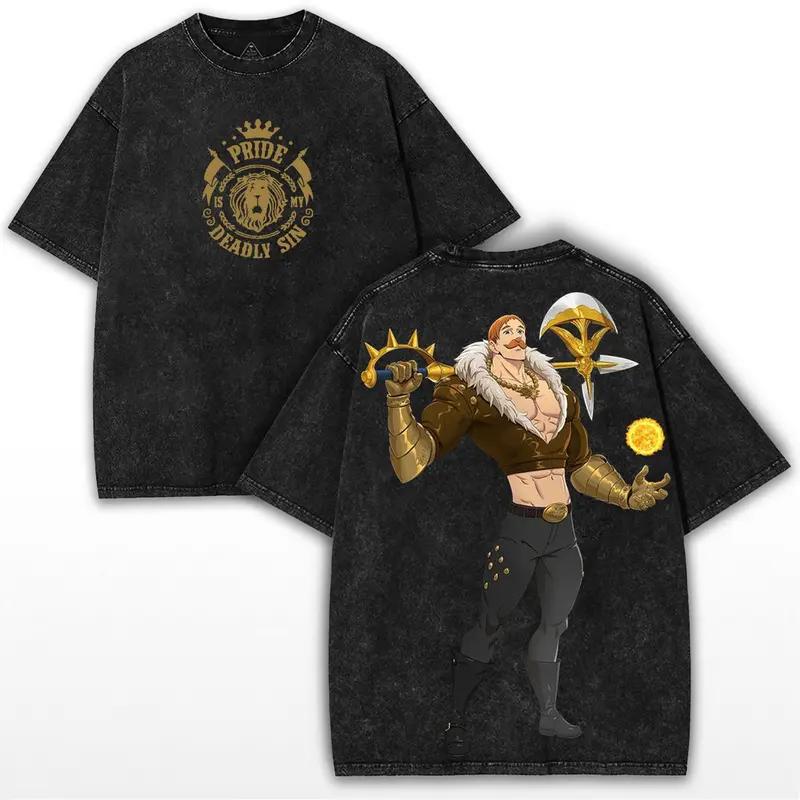 

Anime The Seven Deadly Sins Escanor Graphic T Shirt Men Women Clothing Casual Cotton Tshirt Vintage Washed T-shirt Harajuku Tops XXL чёрный